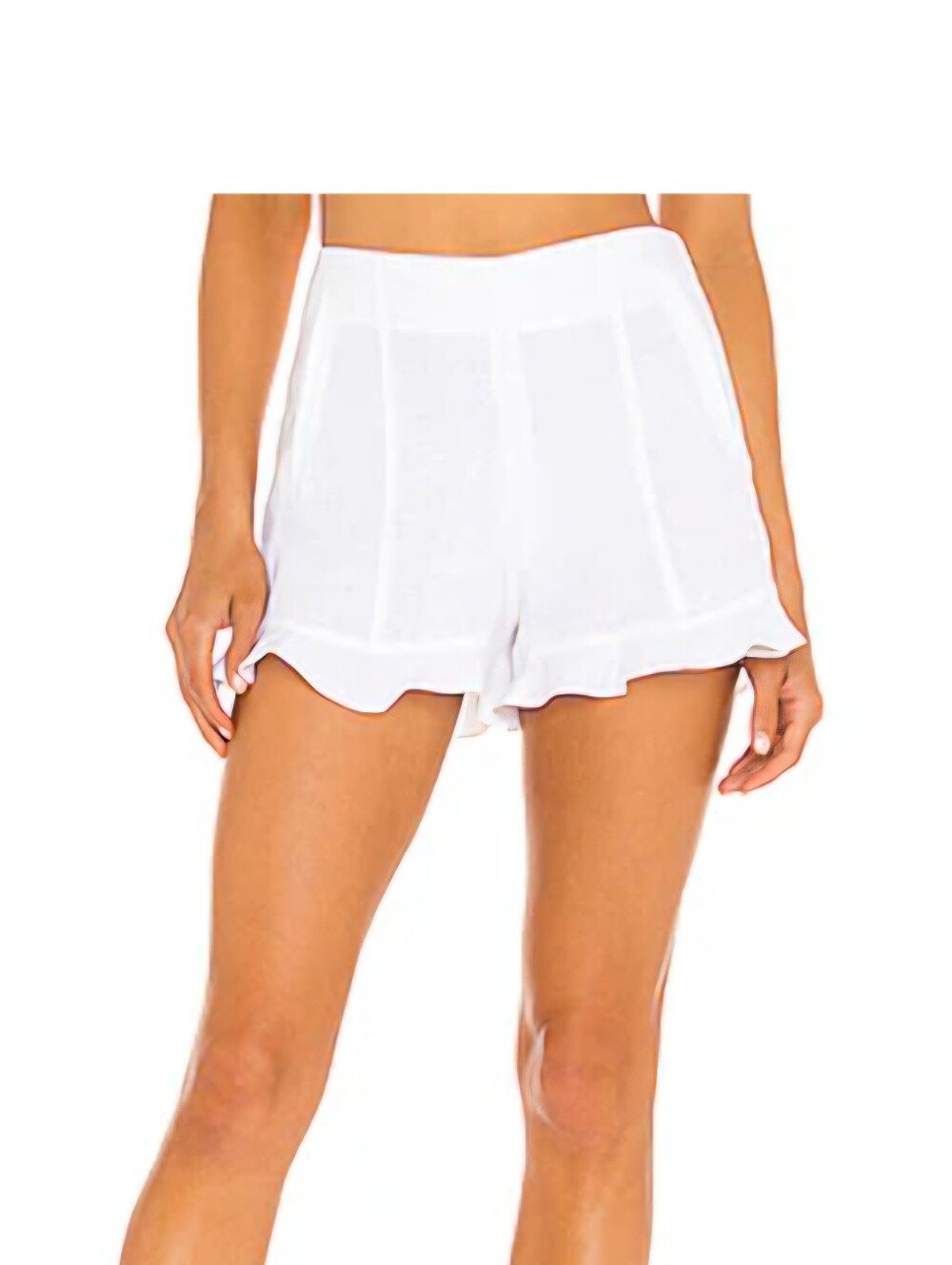 1. State White High Waist Ruffle Hem Shorts